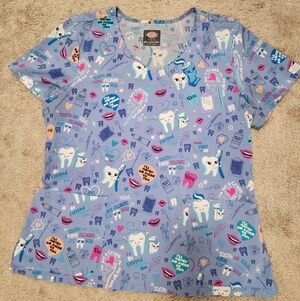 Dickies Light Blue Dental Print Scrub Top